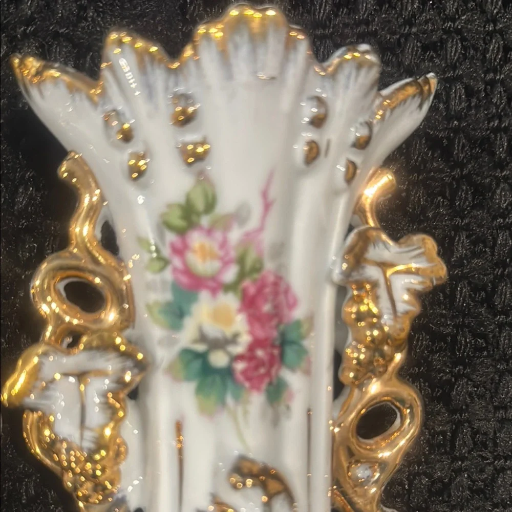Vintage Victorian Style White Porcelain Vases with Gold Trim